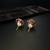 金镶钻沙丁红珊瑚耳钉-红掌柜