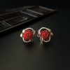 18K金镶钻沙丁红珊瑚耳钉-红掌柜