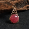 18K金镶钻巴西天然极品红纹石圆形吊坠 - 红掌柜