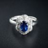 18K金镶钻斯里兰卡天然蓝宝石戒指-红掌柜
