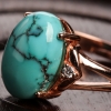 天然银镶高瓷铁线蓝绿松石戒指-红掌柜