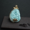 18K金镶钻中高瓷浅蓝绿松石佛吊坠-红掌柜
