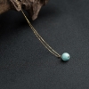 18K金镶中高瓷铁线浅蓝绿松石圆珠锁骨链-红掌柜