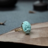 18K金镶天然蓝绿松石龙头戒指-红掌柜