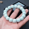 天然湖北中瓷浅蓝绿松石苹果珠单圈手串-红掌柜