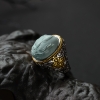 银镶中高瓷铁线浅蓝绿松石戒指-红掌柜
