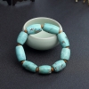 天然中高瓷铁线蓝绿绿松石桶珠单圈手串-红掌柜