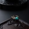 18K金镶天然高瓷高蓝绿松石云追月戒指-红掌柜