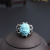 湖北天然银镶高瓷蓝绿松石龙头戒指-红掌柜