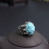 天然银镶高瓷蓝绿松石龙头戒指-红掌柜