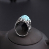 湖北天然银镶高瓷蓝绿松石戒指-红掌柜