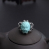 湖北天然银镶高瓷蓝绿松石龙头戒指-红掌柜