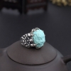 天然银镶高瓷蓝绿松石龙头戒指-红掌柜