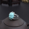 湖北银镶高瓷蓝绿松石龙头戒指-红掌柜