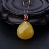 18K金镶鸡油黄蜜蜡水滴项链-红掌柜