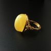 天然银镀金鸡油黄蜜蜡开口戒指 - 红掌柜