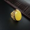 天然银镀金满蜜蜜蜡开口戒指 - 红掌柜