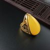 天然银镀金满黄蜜蜡开口戒指 - 红掌柜