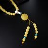 柠檬黄蜜蜡平安扣佛珠手串项链 - 红掌柜
