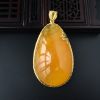 波罗的海天然银镀金镶鸡油黄水滴蜜蜡吊坠 - 红掌柜