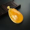 天然银镀金镶鸡油黄水滴蜜蜡吊坠 - 红掌柜