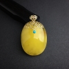 波罗的海天然18K金镶鸡油黄蜜蜡蛋面吊坠 - 红掌柜