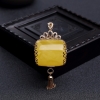 18K金镶钻鸡油黄蜜蜡桶珠吊坠-红掌柜