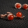 银镶樱桃红南红戒指耳钉吊坠三件套-红掌柜