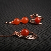 银镶樱桃红南红戒指耳钉吊坠三件套-红掌柜