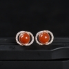 银镶樱桃红南红耳钉-红掌柜