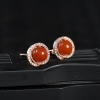 天然银镶樱桃红南红耳钉-红掌柜