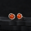 四川银镶樱桃红南红耳钉-红掌柜