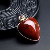川料玫瑰红火焰纹南红心形吊坠-红掌柜