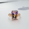 玻利维亚天然18K金镶钻紫黄晶戒指 - 红掌柜