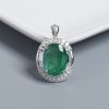 哥伦比亚18K白金镶钻鲜绿祖母绿刻面吊坠 - 红掌柜