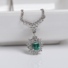 铂金镶钻天然鲜绿色祖母绿刻面项链-红掌柜