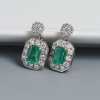 金镶钻蓝绿色祖母绿刻面耳坠-红掌柜