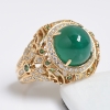 哥伦比亚18K金镶钻鲜绿祖母绿猫眼戒指 - 红掌柜
