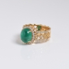 天然18K金镶钻鲜绿祖母绿猫眼戒指 - 红掌柜