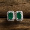 18K金镶钻哥伦比亚祖母绿耳钉-红掌柜